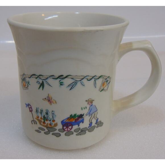 4 Pfaltzgraff Apple Valley Coffee Cup Tree Butterfly Rabbit Farmer Garden Vintag - Picture 7 of 12